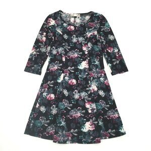 So Rad By ATV Round Neck Rose Floral Print Skater Dress Extra Small Pink Black